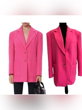 Zara neon pink masculine oversized blazer single breasted front patch pockets M